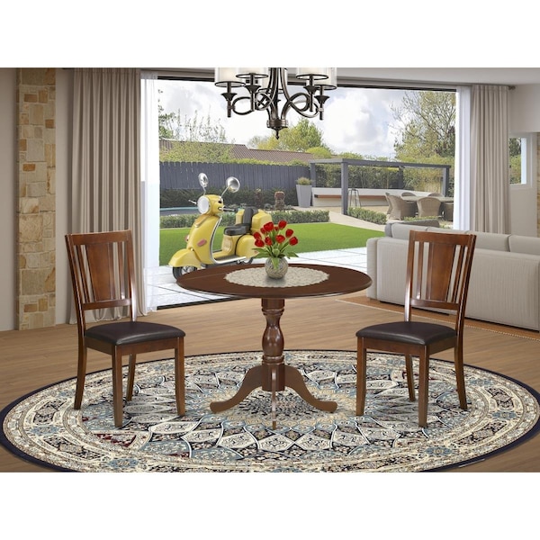 East West Furniture 3 Piece Dublin Mid Century Dining Set - Mahogany DMDU3-MAH-C - main
